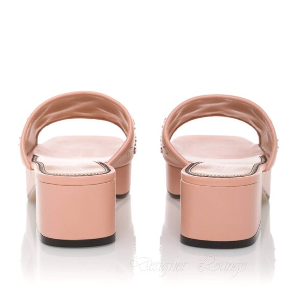 NEW GUCCI Janaya Interlocking GG Studs Rose Leather Sandal Slide EU 40.5 US 10.5 - Picture 3 of 11